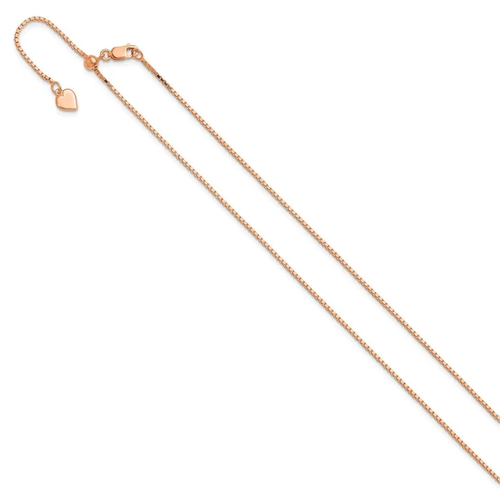 TreasureFineJewelers Rings Sterling Silver Rose Goldplated Adjustable 11mm Box Chain
