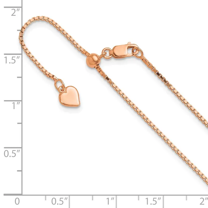 TreasureFineJewelers Rings Sterling Silver Rose Goldplated Adjustable 11mm Box Chain