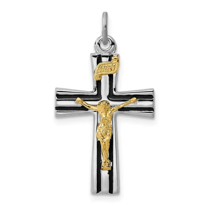 TreasureFineJewelers Sterling Silver Rhodiumplated Goldtone INRI Crucifix Charm Rings TreasureFineJewelers Sterling Silver Rhodiumplated Goldtone INRI Crucifix Charm Rings