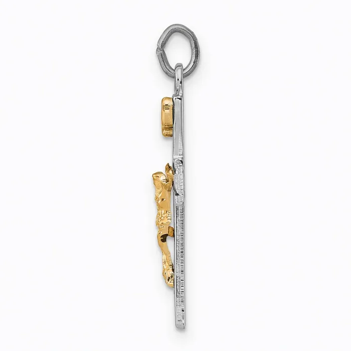TreasureFineJewelers Sterling Silver Rhodiumplated Goldtone INRI Crucifix Charm Rings