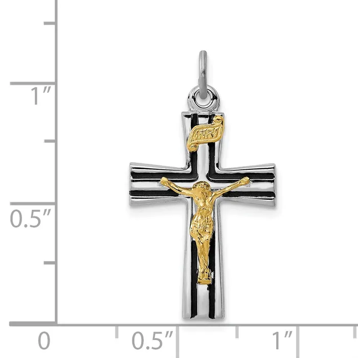 TreasureFineJewelers Sterling Silver Rhodiumplated Goldtone INRI Crucifix Charm Rings