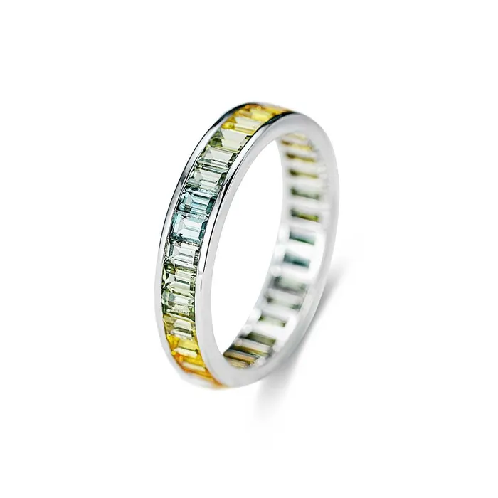Trendolla Jewelry Rings 14K Gold Emerald Cut Rainbow Couple Ring