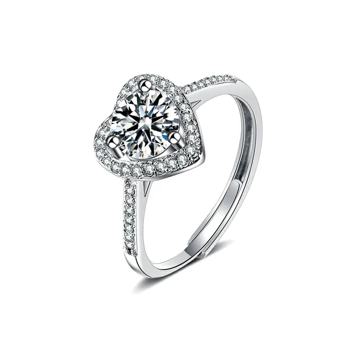 Trendolla Jewelry Rings Silver Love Heart Moissanite Diamond Ring