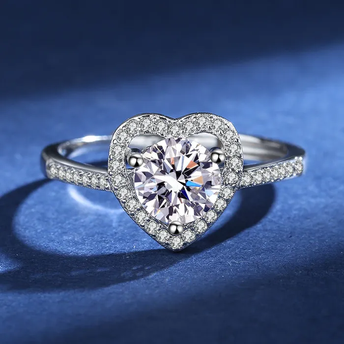 Trendolla Jewelry Rings Silver Love Heart Moissanite Diamond Ring
