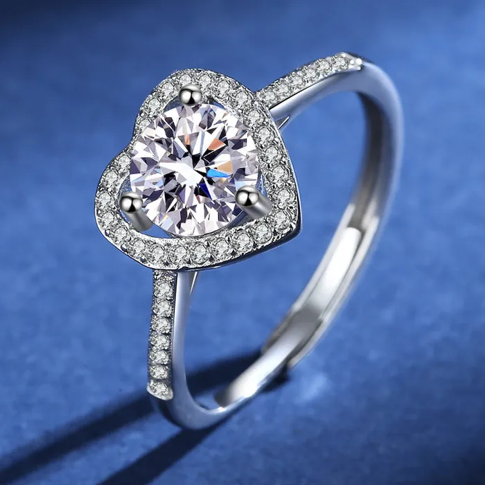 Trendolla Jewelry Rings Silver Love Heart Moissanite Diamond Ring