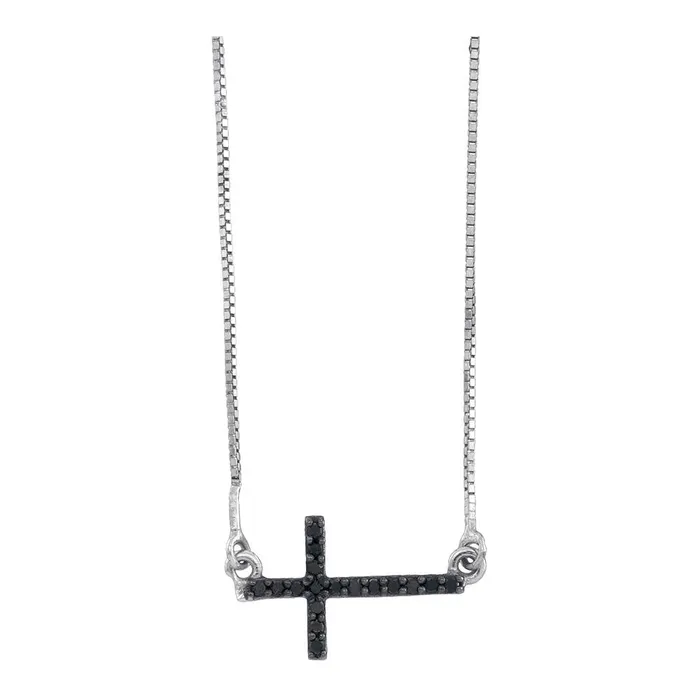 Womens Black Cross Necklace Sideways Style 10K White Gold with Diamonds 110 Cttw North Arrow Shop Necklaces Womens Black Cross Necklace Sideways Style 10K White Gold with Diamonds 110 Cttw North Arrow Shop Necklaces