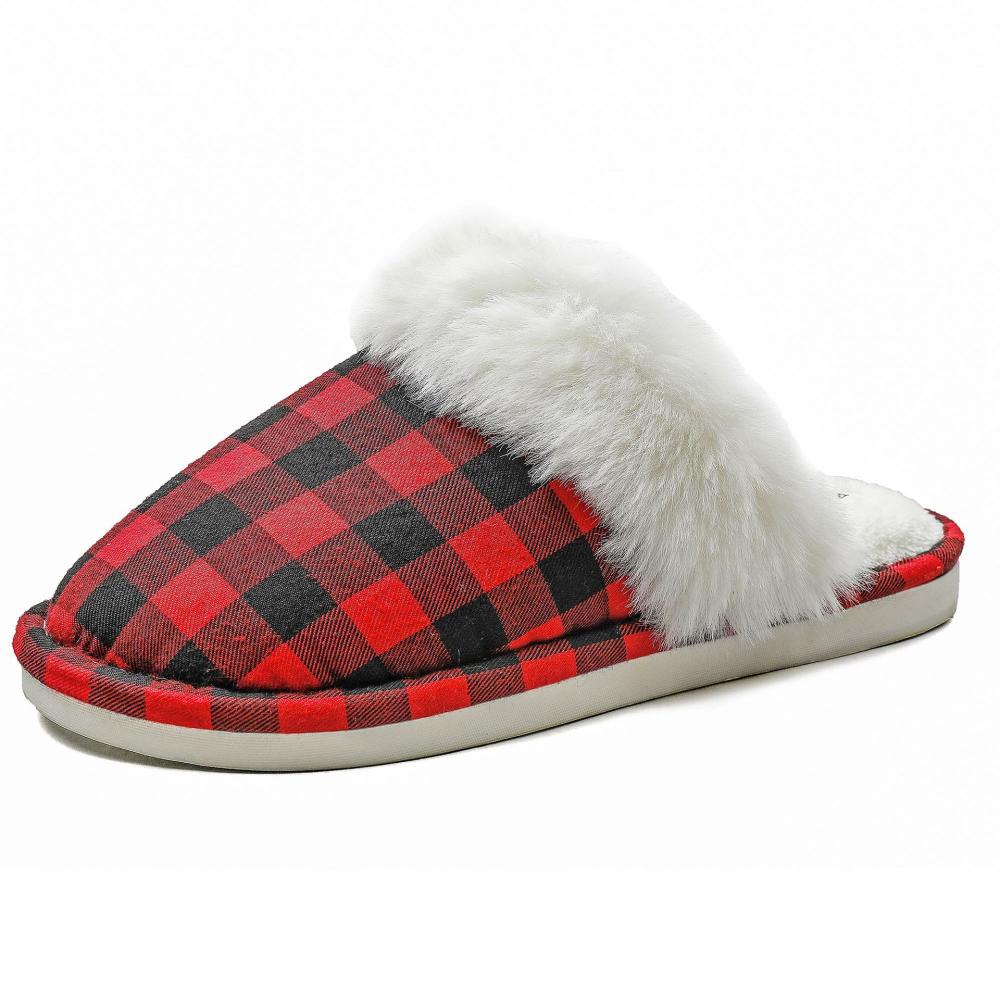 Slippers | Checked Faux Fur Lined Mule Slippers  –  Womens Footwear Slippers