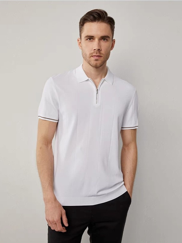 Tops, T-Shirts & Polos | Cotton Rich Zip Up Knitted Polo Shirt  –  Mens Clothing Mens